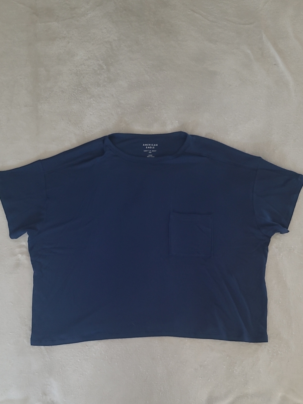 American Eagle Soft & Sexy Ribbed Pocket Tee Women L Dark Indigo Blue NWT Casual